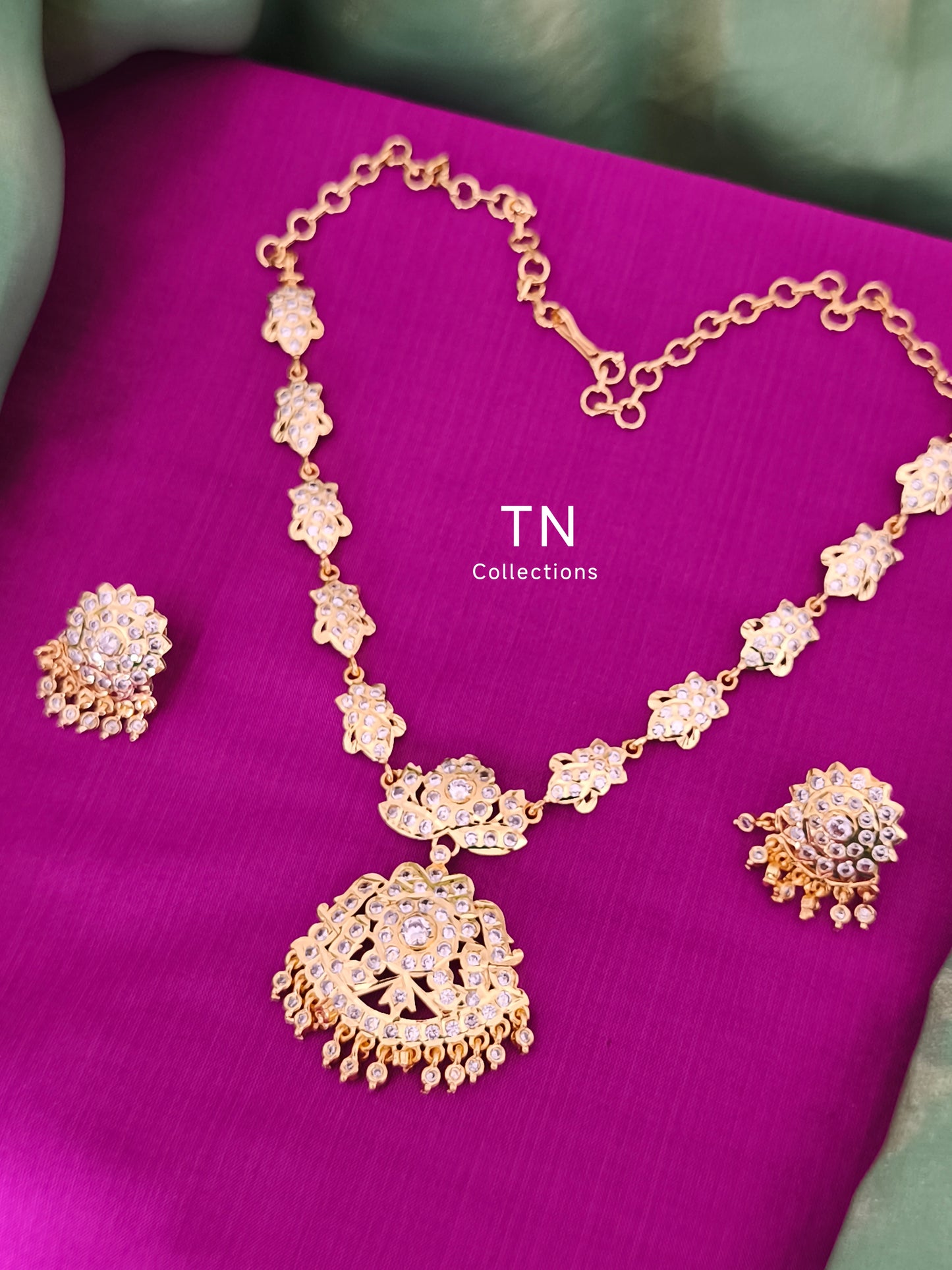 Micro Finish Full white stone Attiyal with earrings
