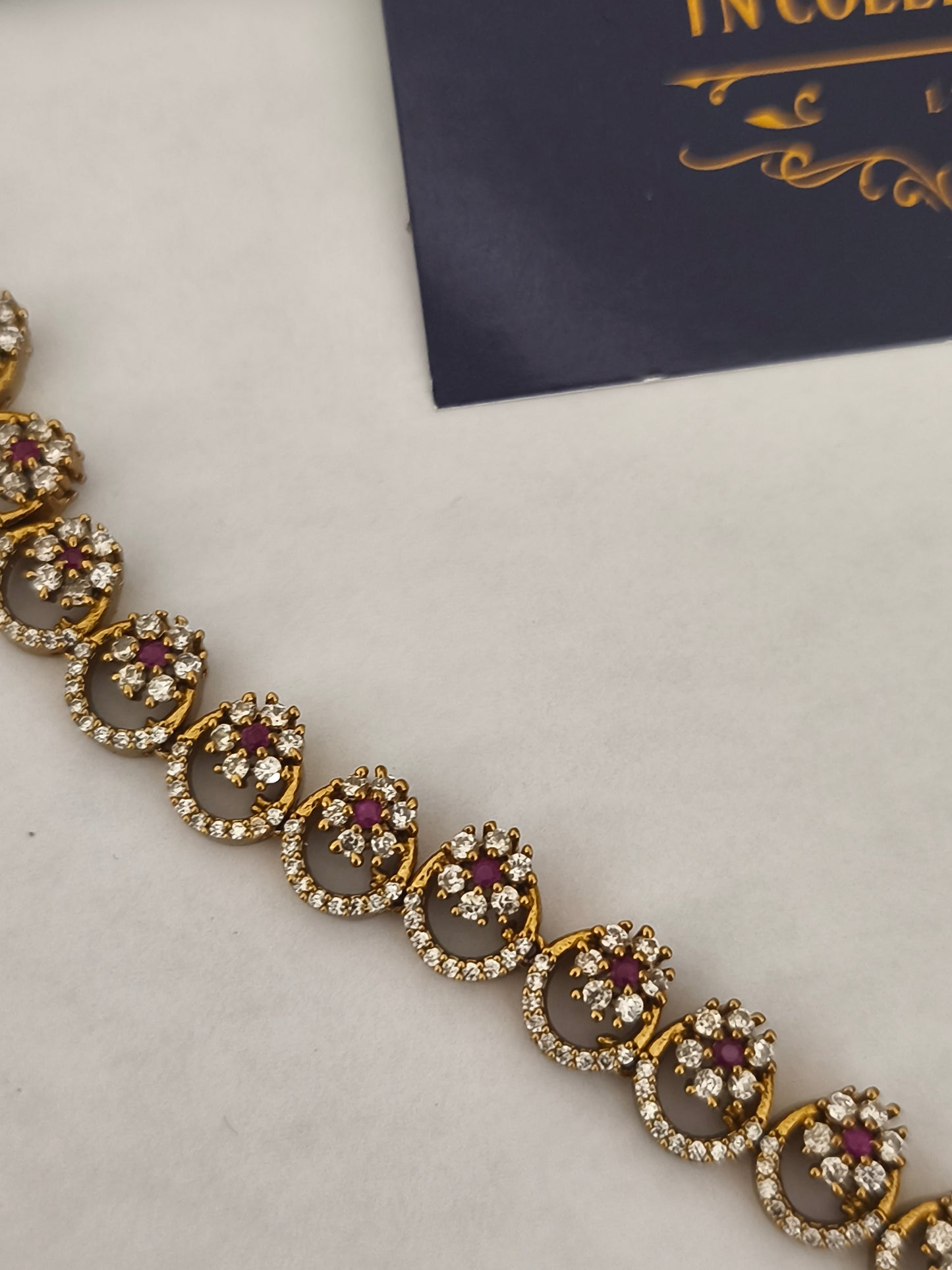 Matte finish cz hip chain (Ruby and white)