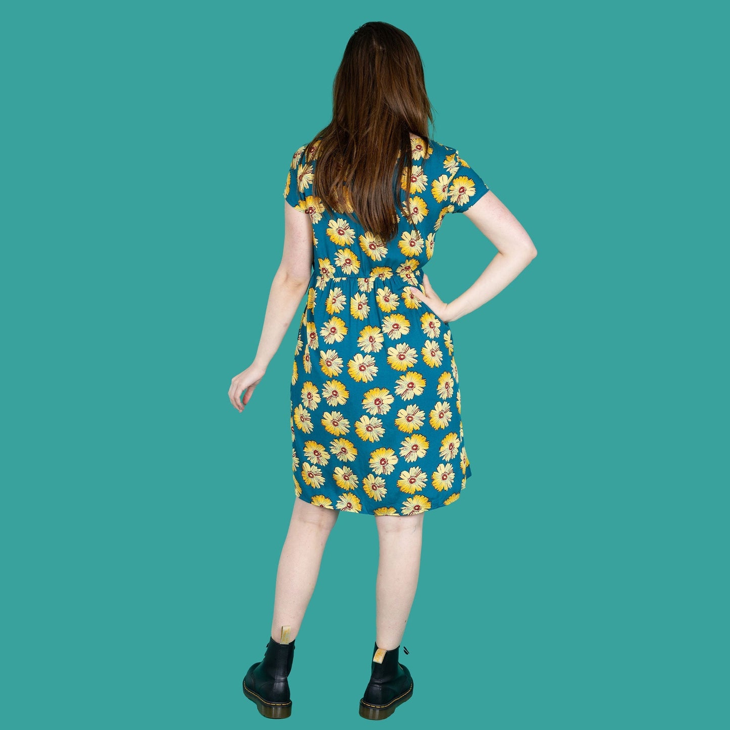 The Knee Length Breastfeeding Dress - Blue Sunflower Cotton