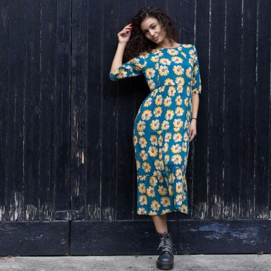 The Midi Breastfeeding Dress - Blue Sunflower Cotton