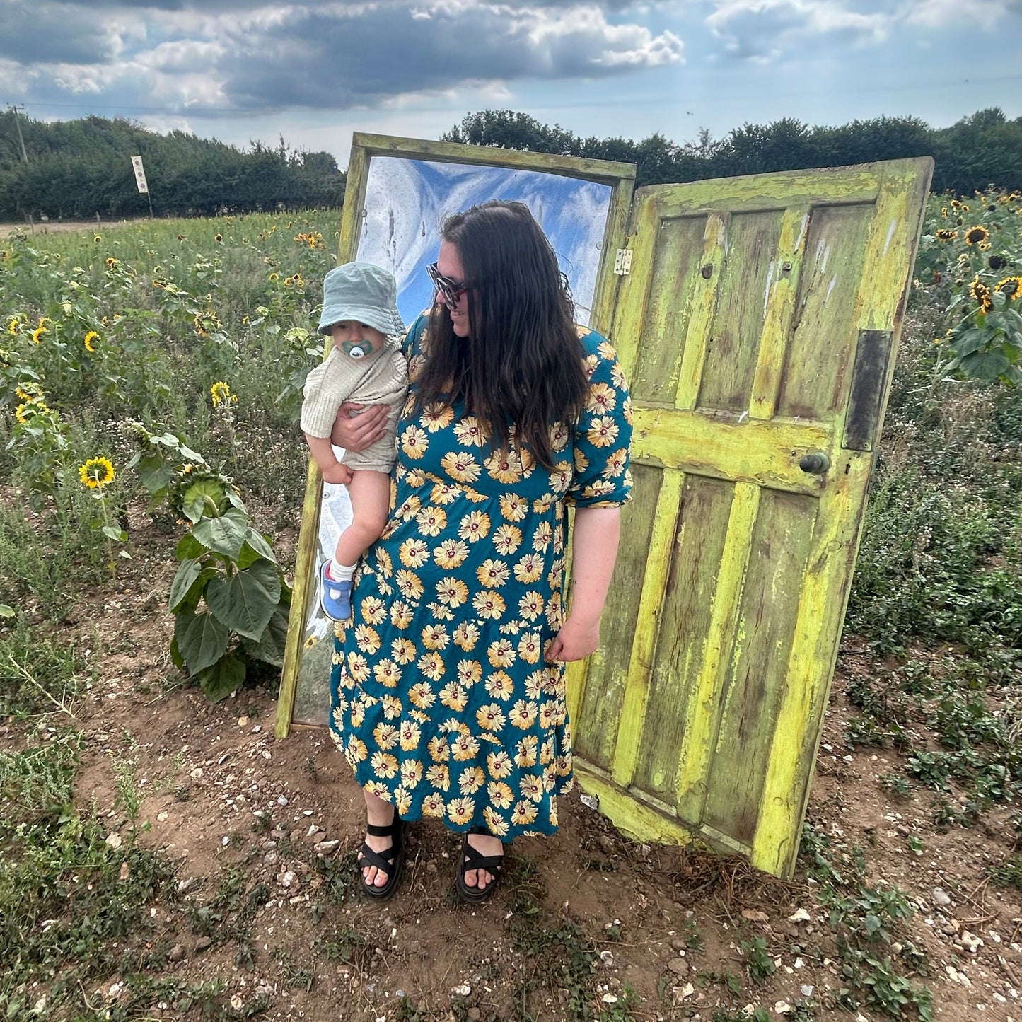 The Midi Breastfeeding Dress - Blue Sunflower Cotton