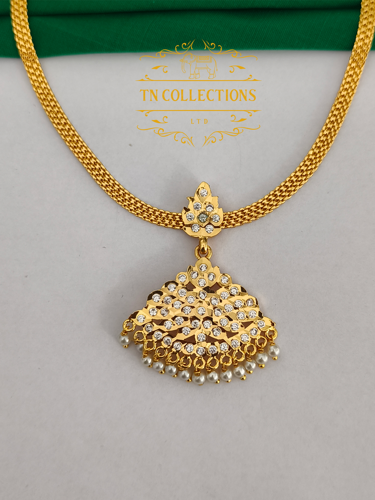Traditional Impon Micro gold plated Attiyal (Full white Stones)