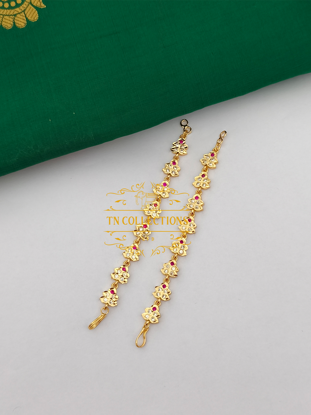 Micro Gold-Plated Traditional Maatal (Ruby & White stones)