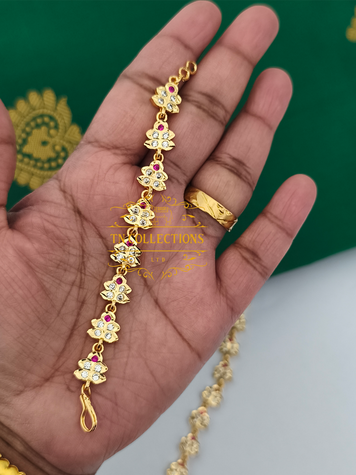 Micro Gold-Plated Traditional Maatal (Ruby & White stones)