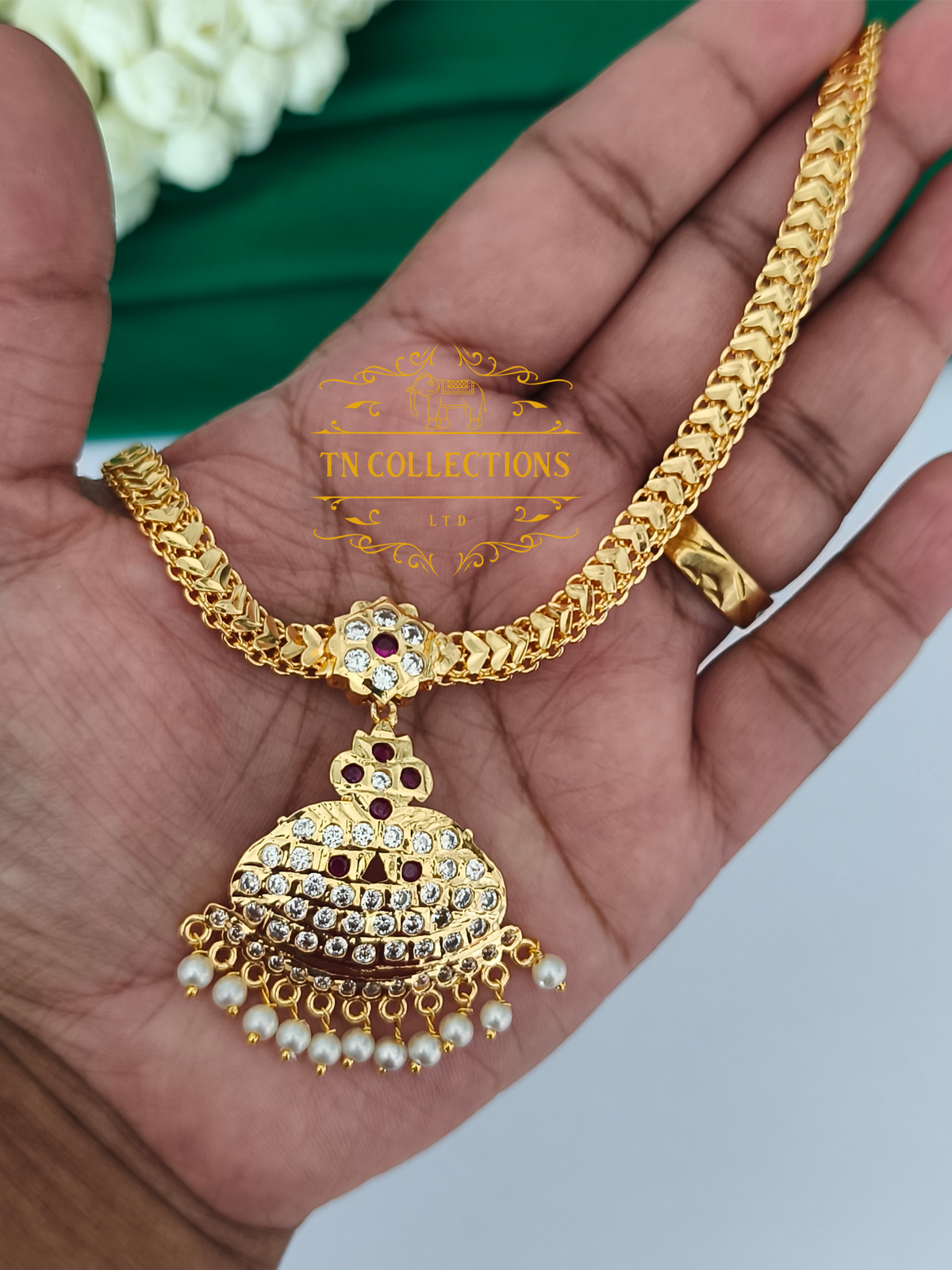 Micro Gold Finish cz Attiyal with Earrings