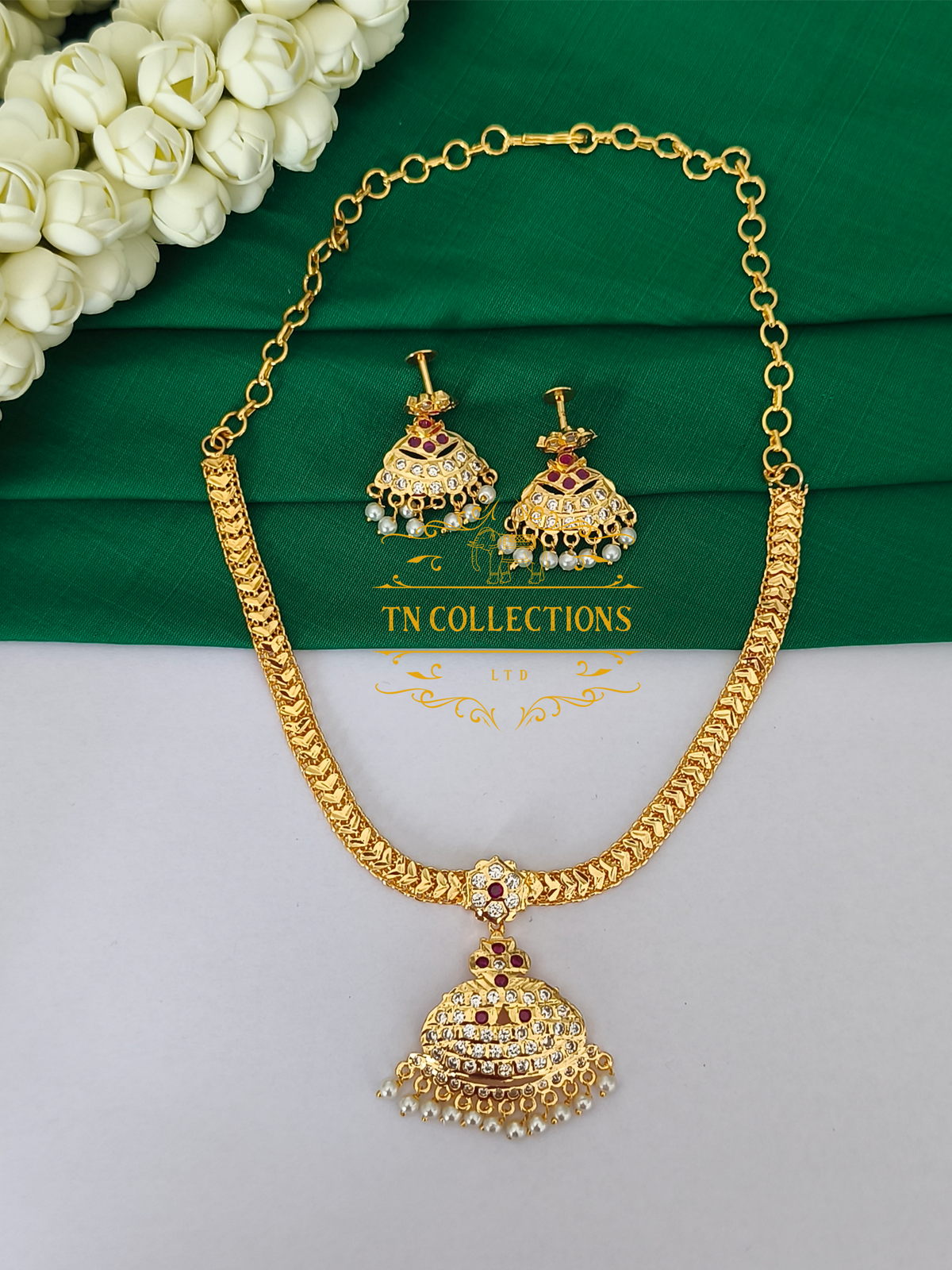 Micro Gold Finish cz Attiyal with Earrings