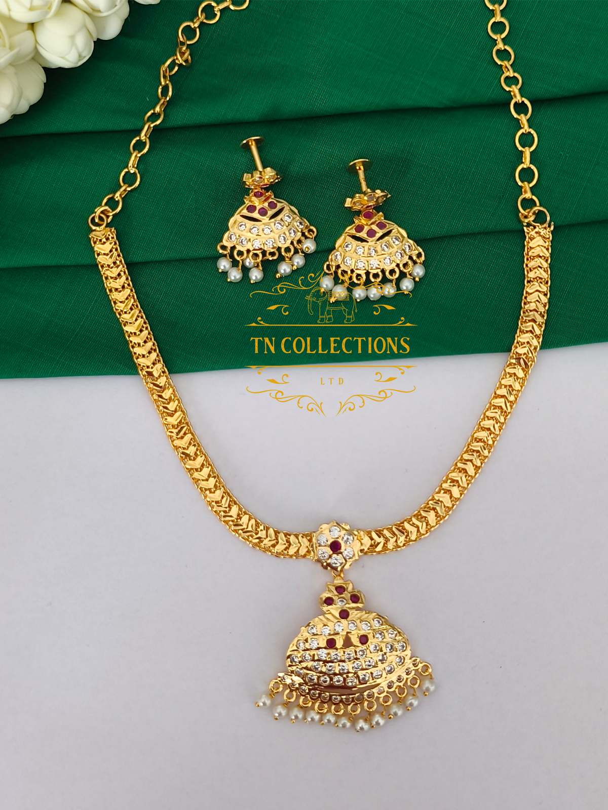 Micro Gold Finish cz Attiyal with Earrings