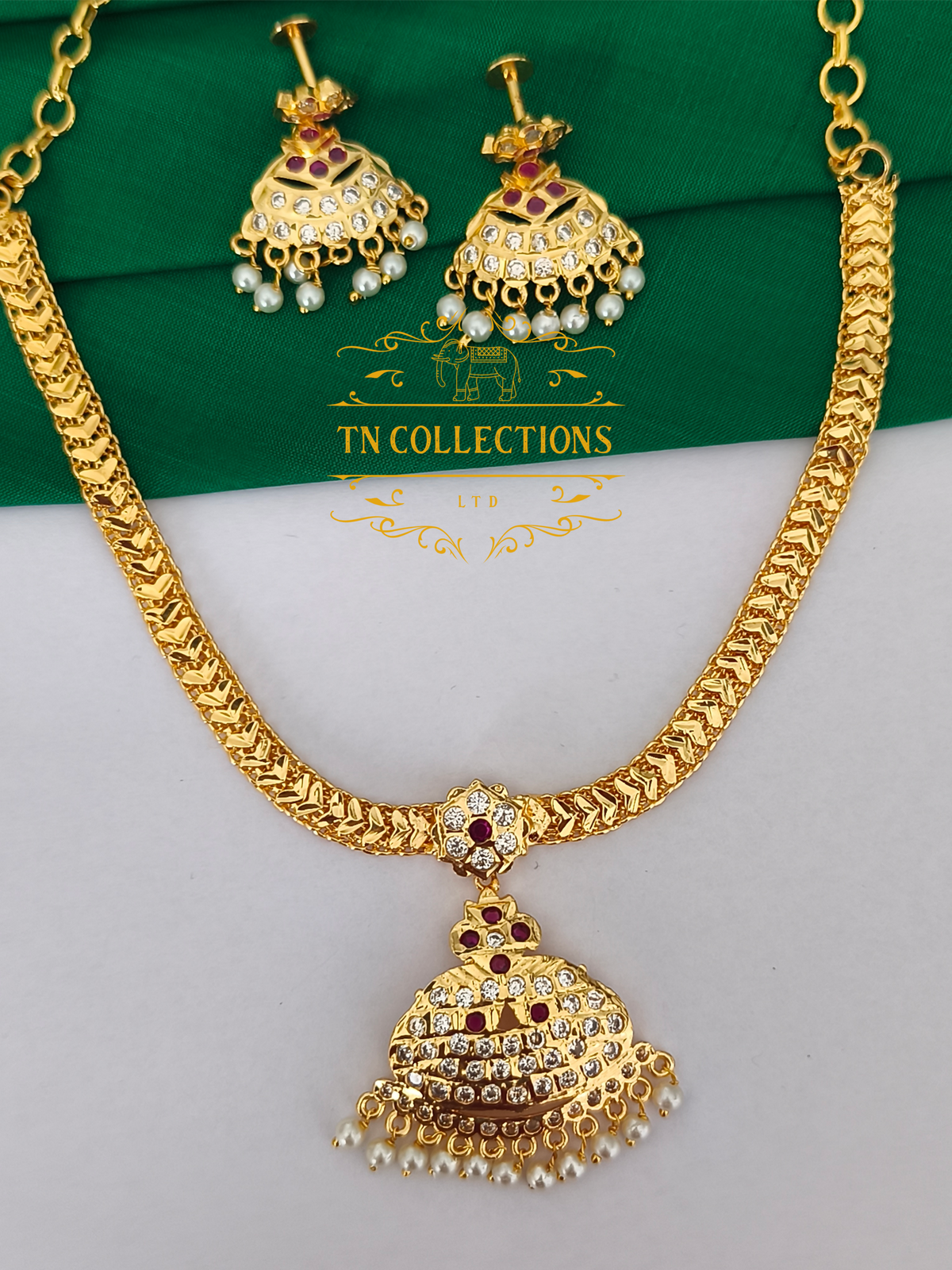 Micro Gold Finish cz Attiyal with Earrings