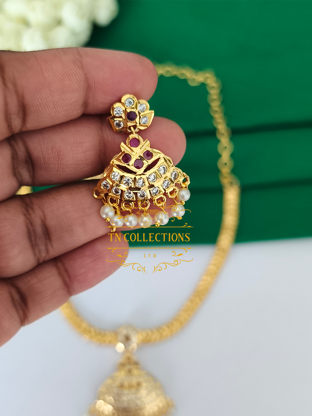 Micro Gold Finish cz Attiyal with Earrings