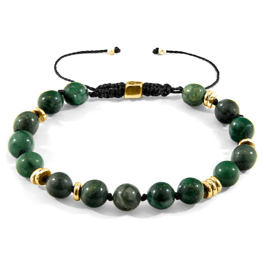 Green Jade Agaya 9ct Yellow Gold and Stone Beaded Macrame Bracelet