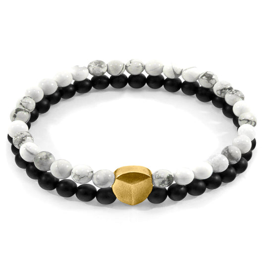 White Howlite Iguazu 9ct Yellow Gold and Stone Bracelet
