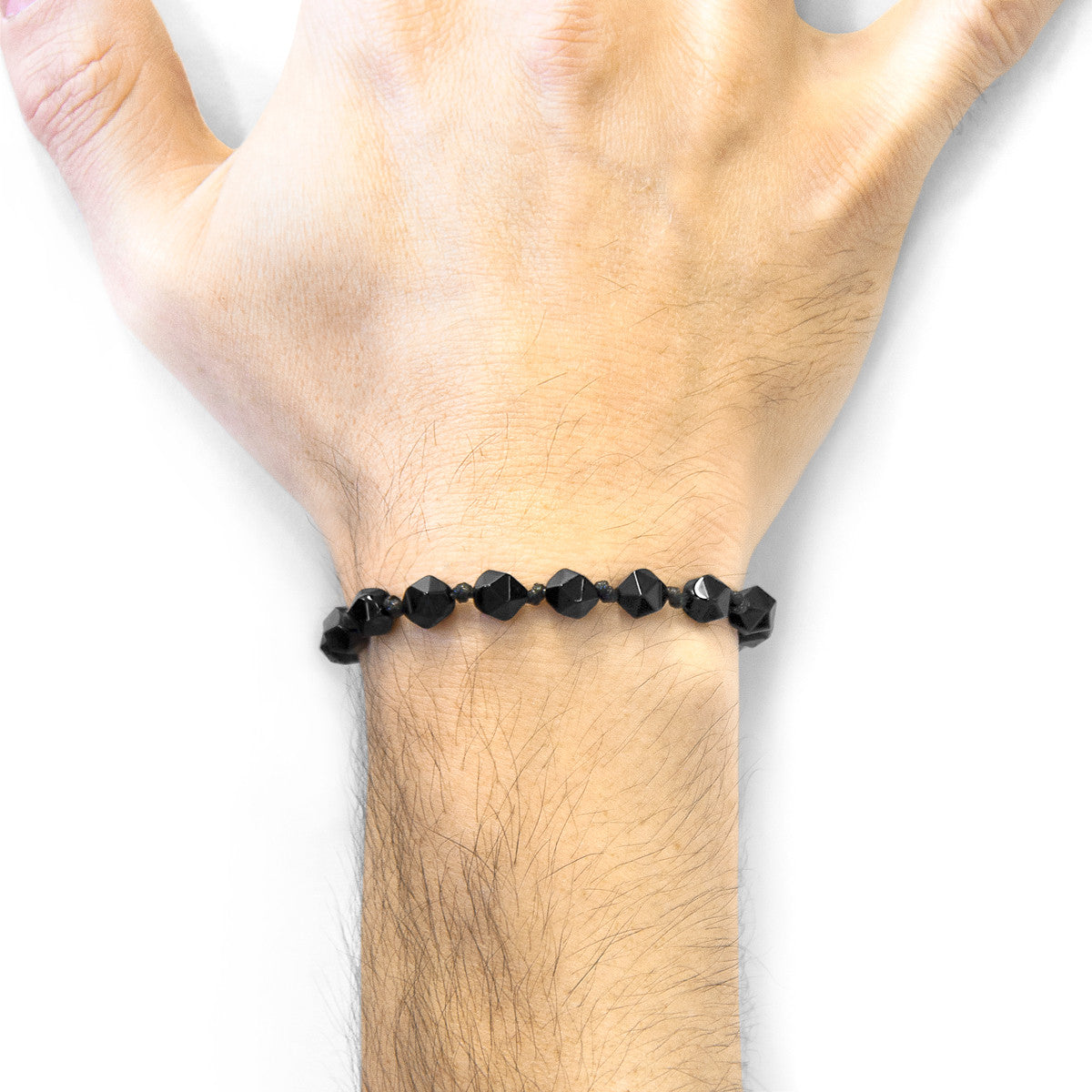 Black Agate Zebedee 9ct Yellow Gold and Stone Beaded Macrame Bracelet