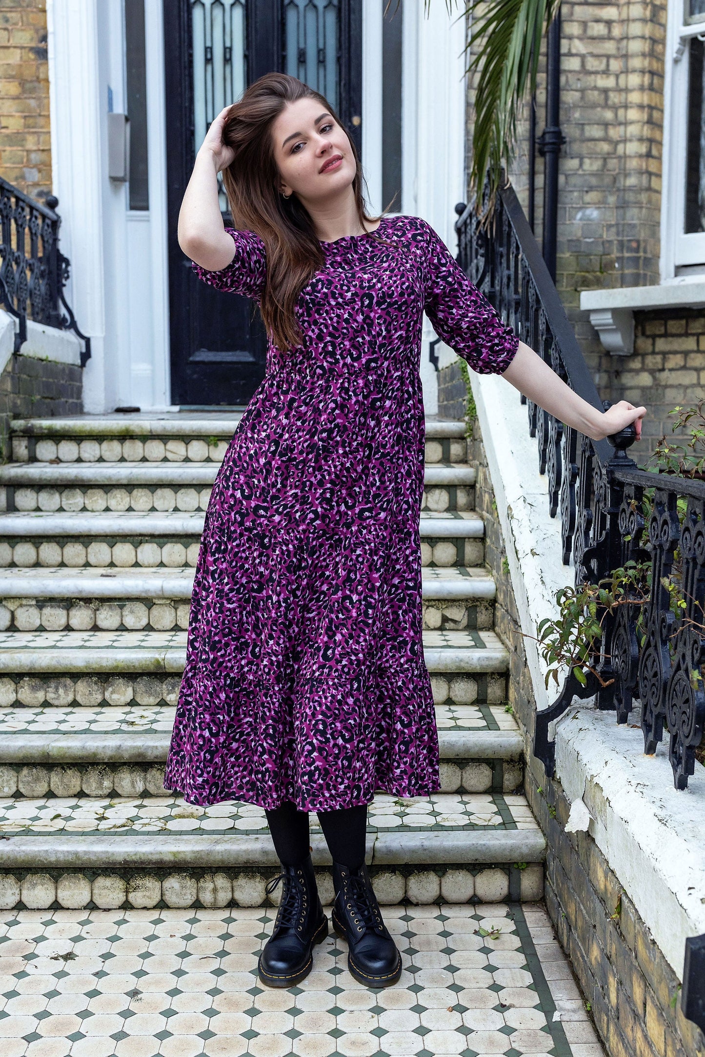 The Midi Breastfeeding Dress - Purple Leopard