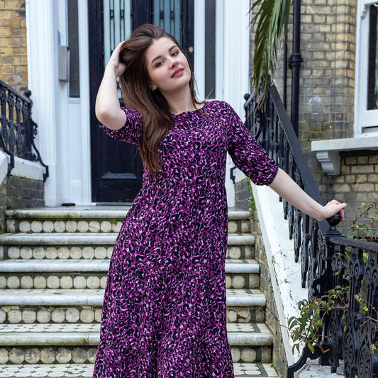 The Midi Breastfeeding Dress - Purple Leopard