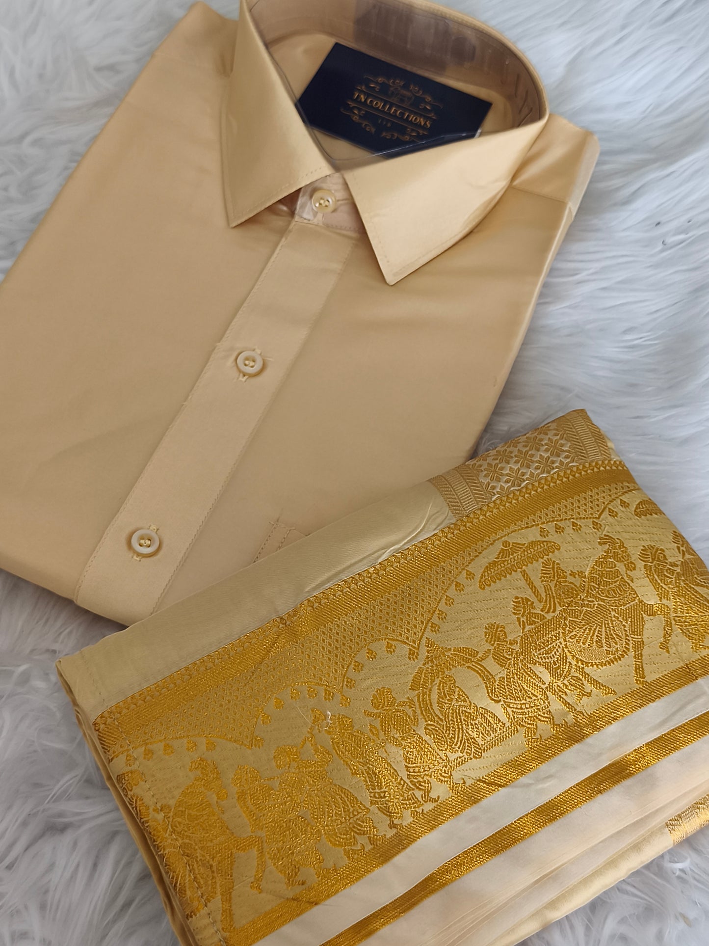 Luxury Pallakku Design Border Dhoti (Veshti) Shirt set