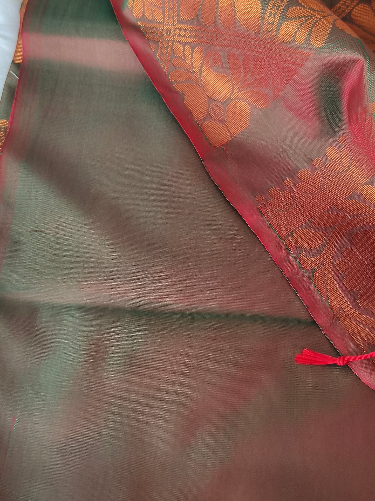 Red Kanchi Soft Silk Saree with contrast blouse