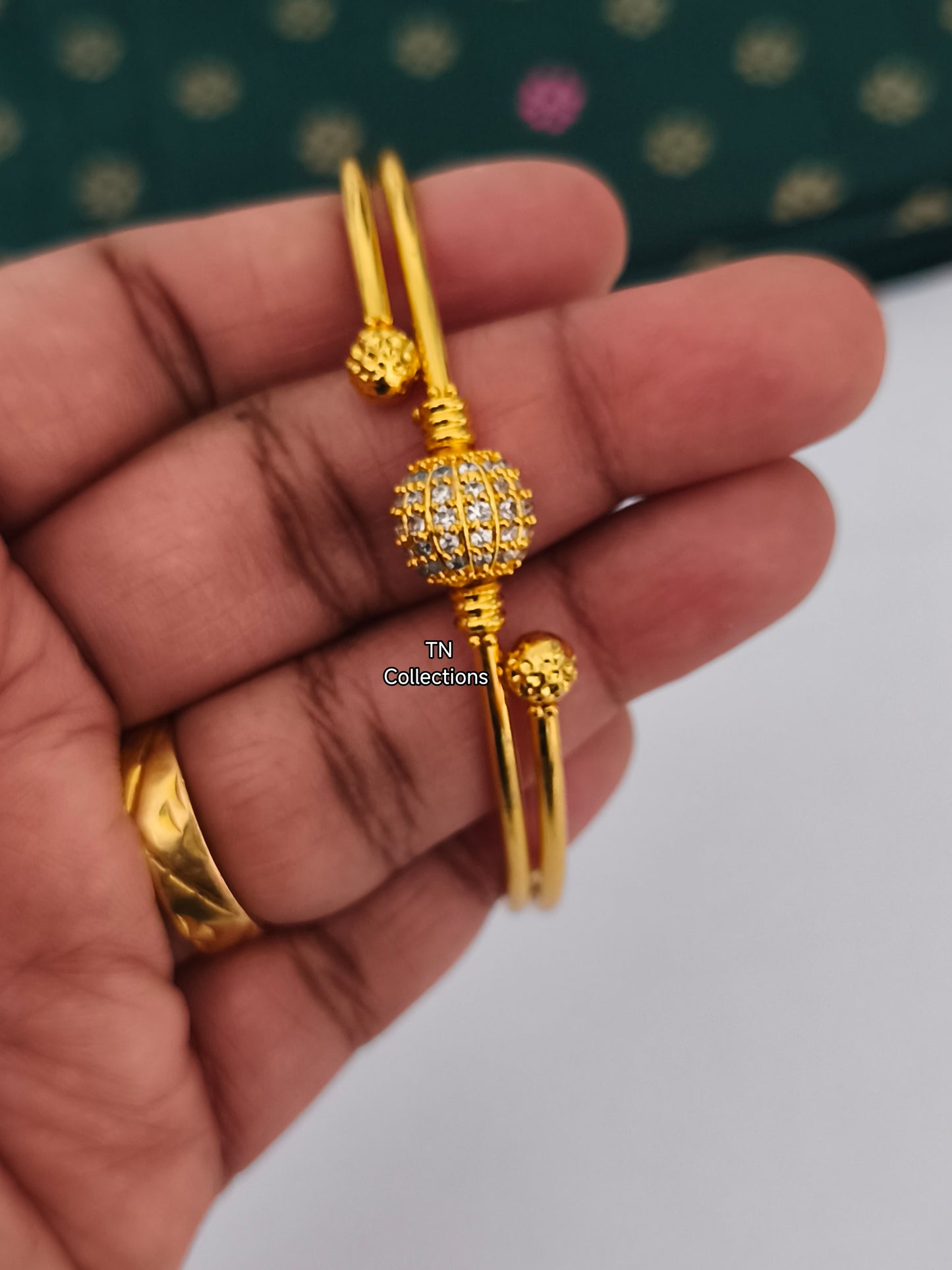 One gram gold polished SINGLE Bangle (Full White stones)