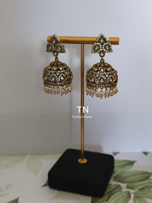 Victorian Ad Jimikki/ Jhumka/ earrings with Baby Pink Pearls