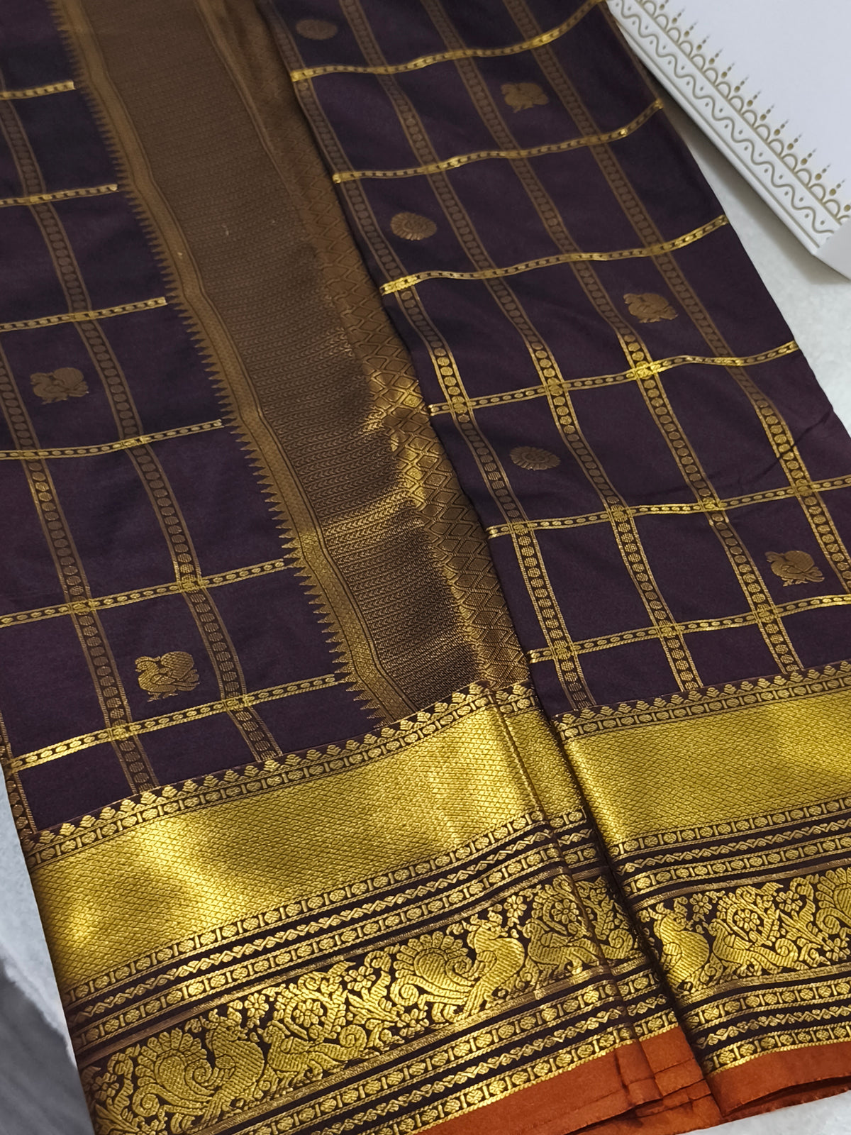 Premium Semi Kanchipuram Silk Saree (Coffee Brown)