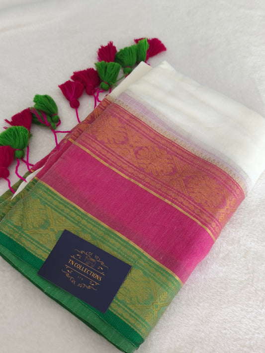 Trendy Mulmul cotton saree with Kanchi Border (White)
