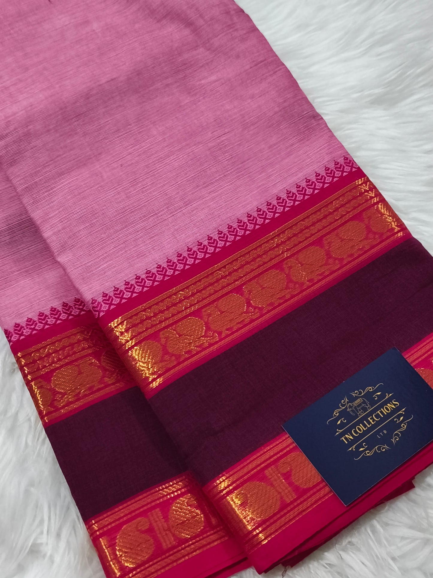 Pure Kanchi Cotton Saree (Pink)