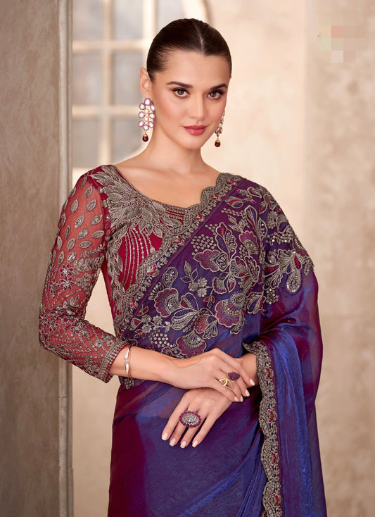 Purple Designer Party wear Saree
