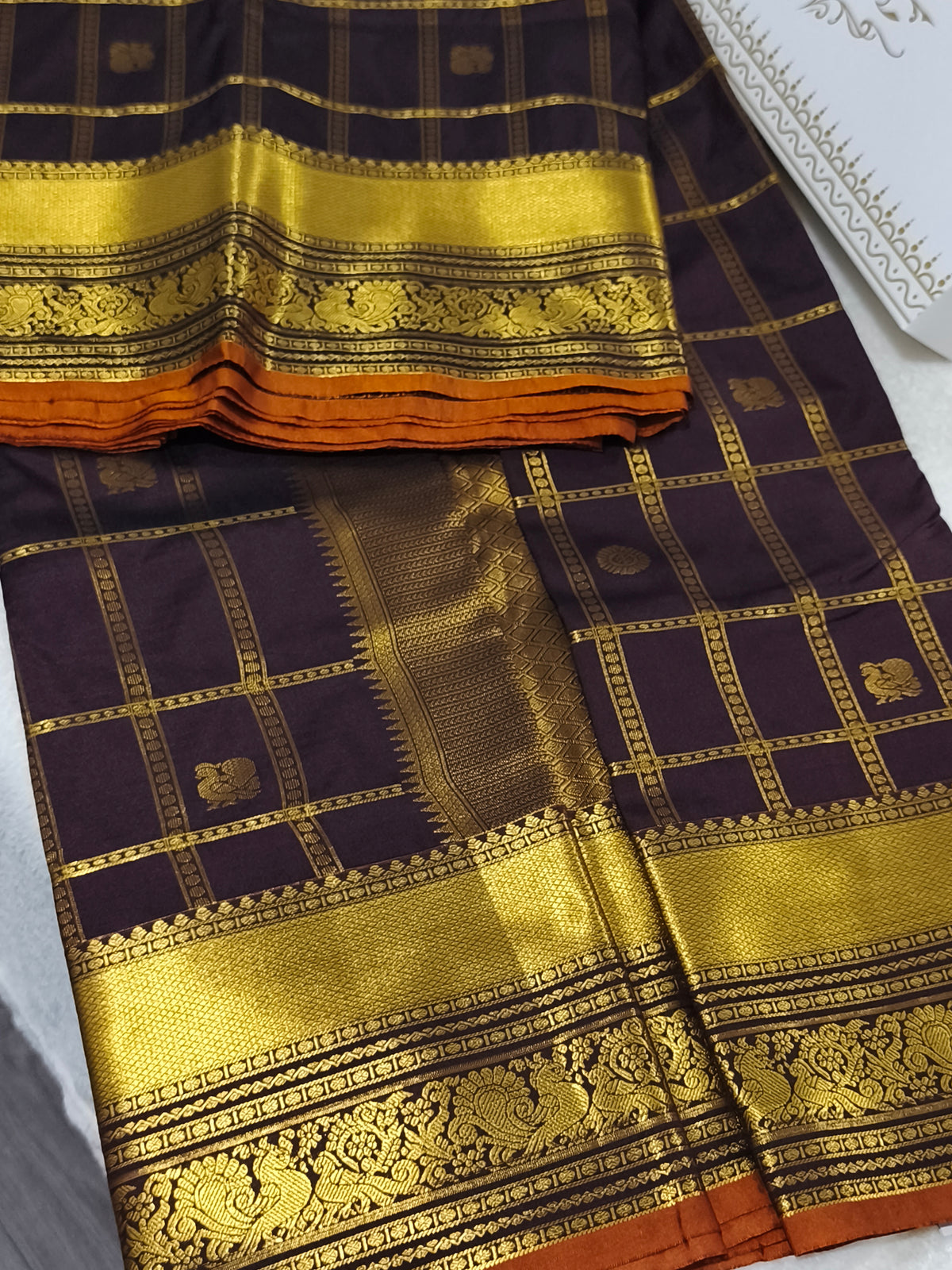 Premium Semi Kanchipuram Silk Saree (Coffee Brown)