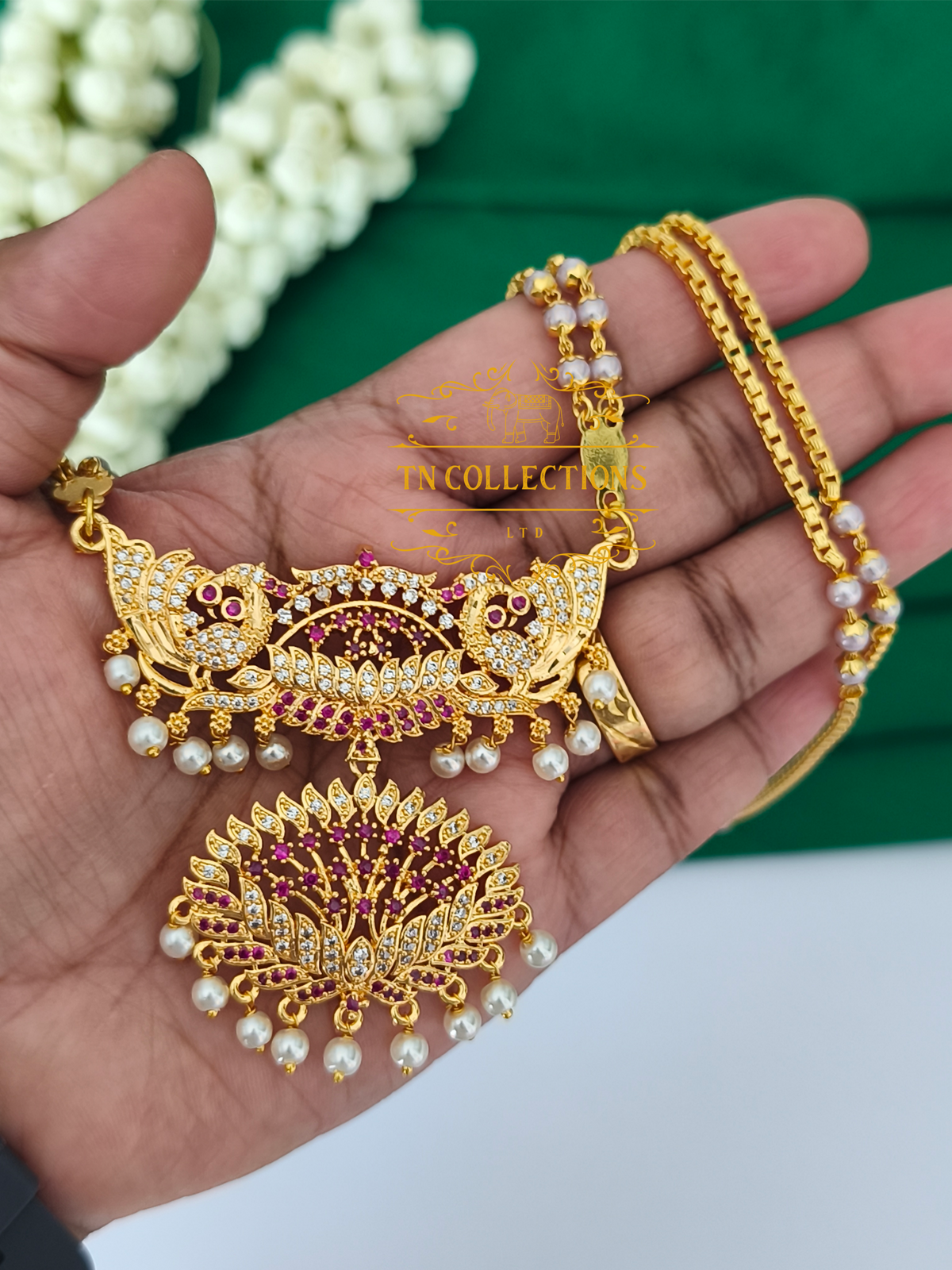 Micro Gold-Plated Traditional Pathakkam with double layer pearl chain