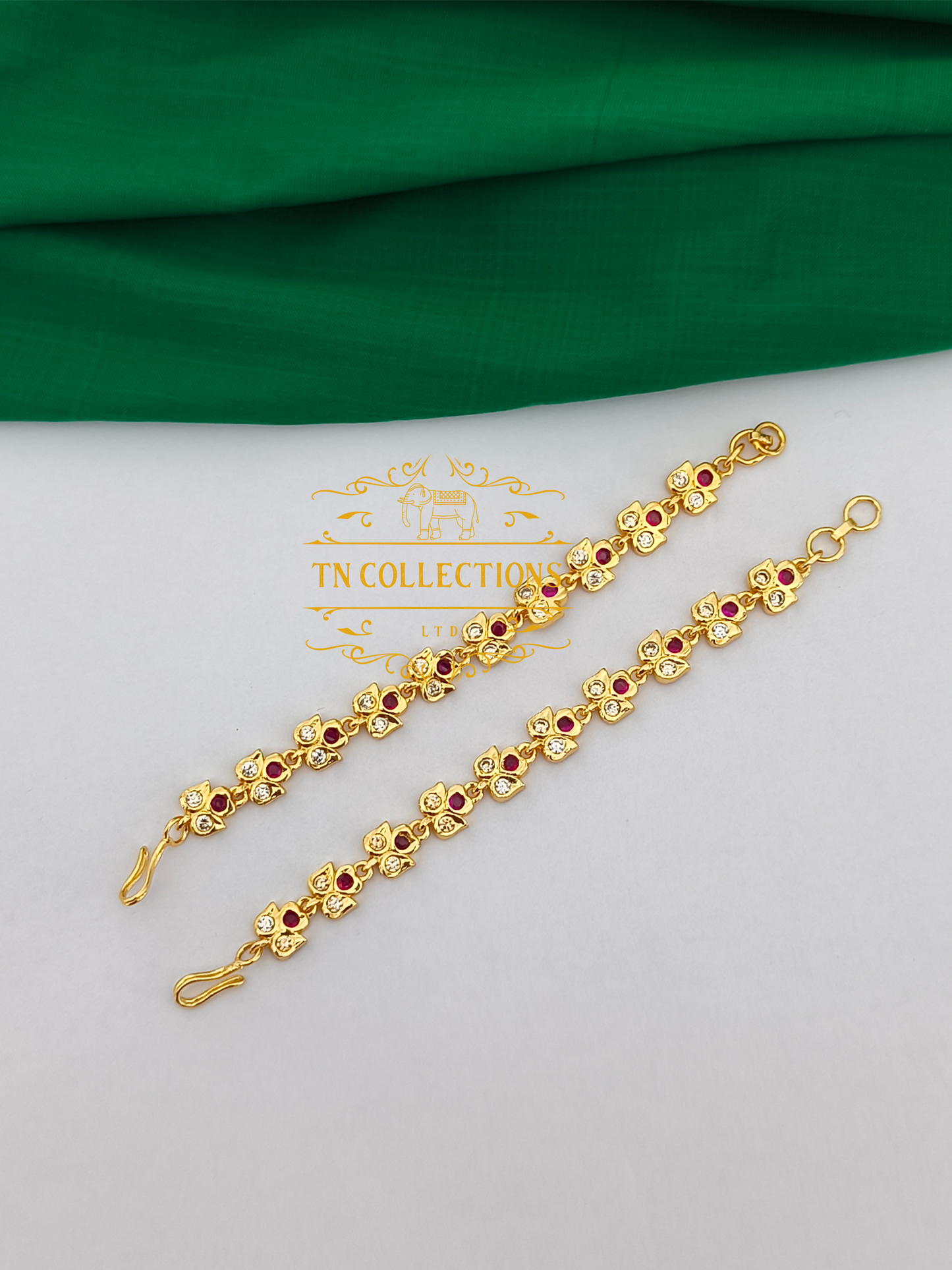Micro Gold-Plated Traditional Maatal (Ruby & White stones)
