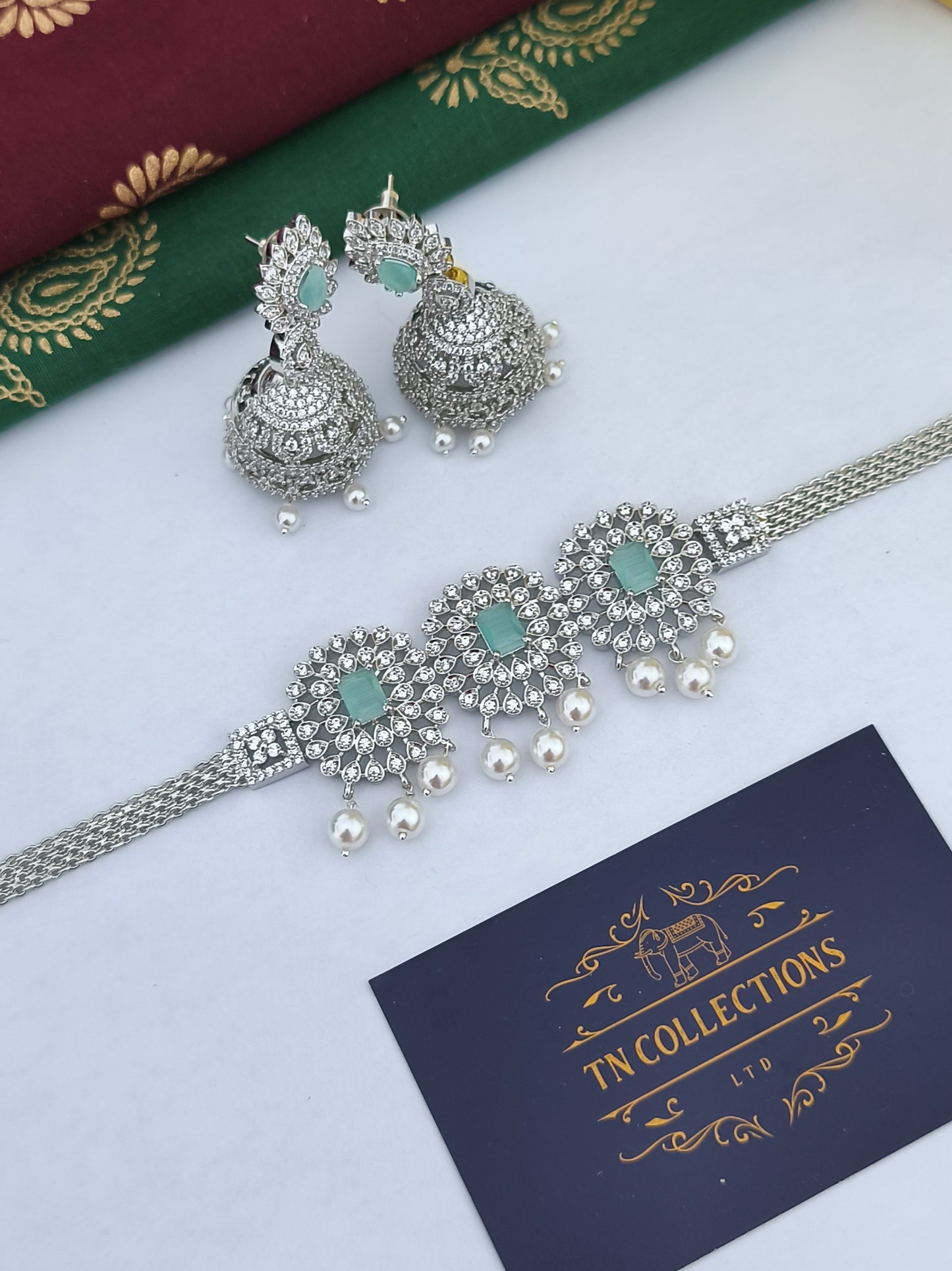 Silver Finish Choker Necklace set
