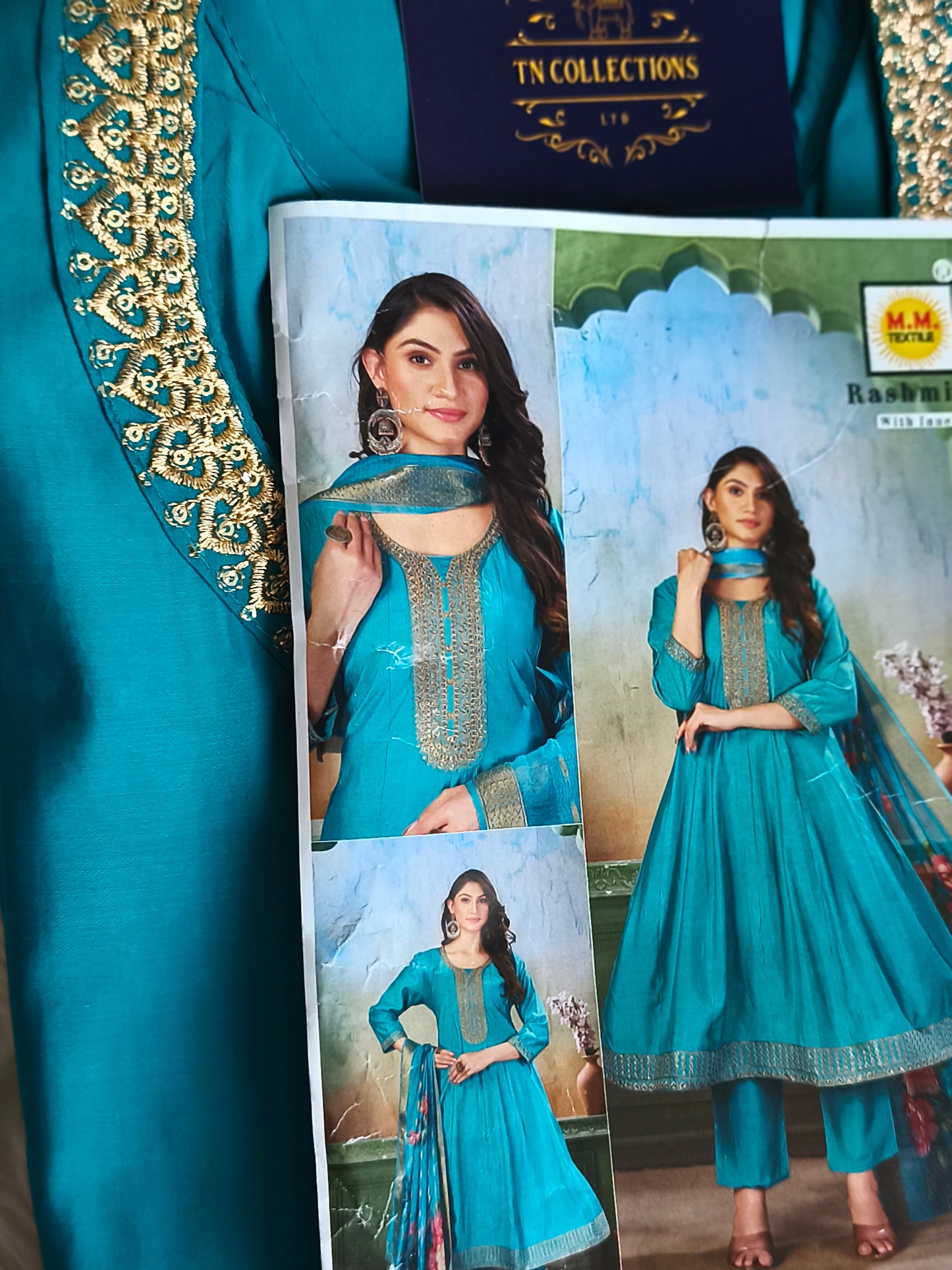 Readymade 3pcs Anarkali Type Shalwar (Teal Colour)- Size M,L
