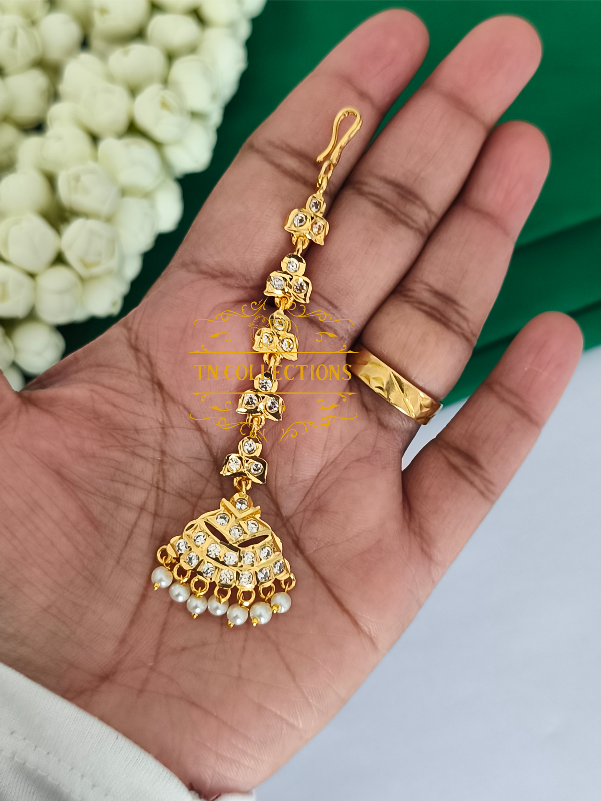 Micro Gold Finish impon cz Tikka (Full White stones)