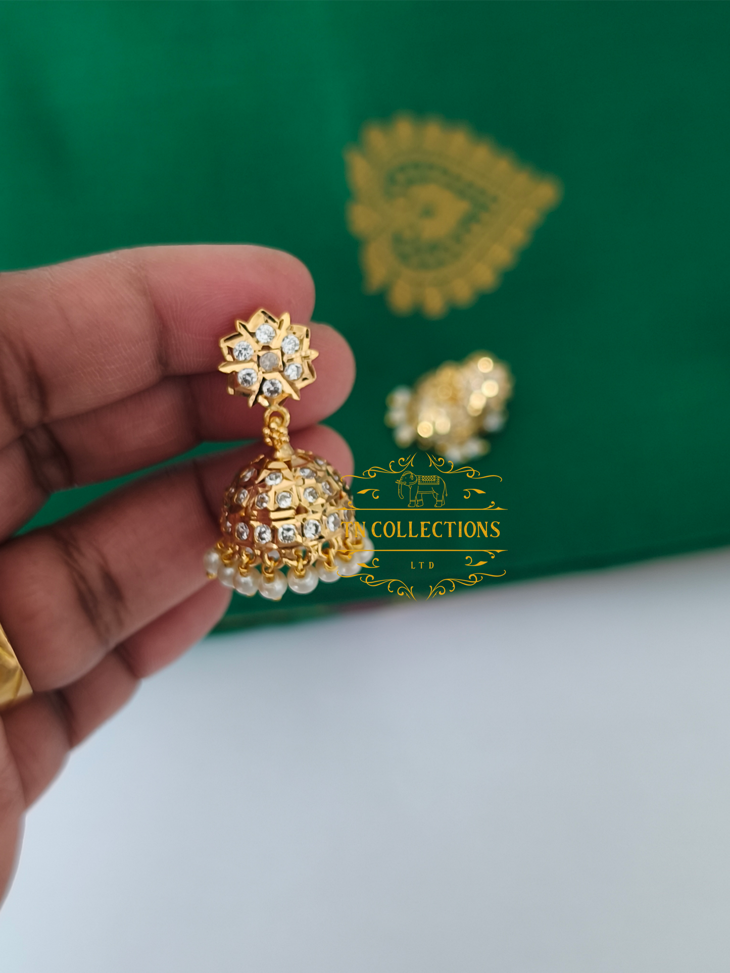 Impon Micro gold plated Earrings/Jhumka (Full White stones)