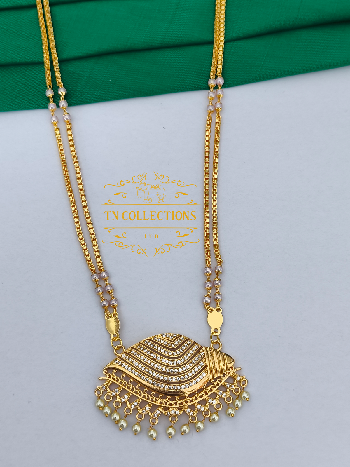 Micro Gold-Plated Traditional Sangu Pathakkam with Double layer pearl chain
