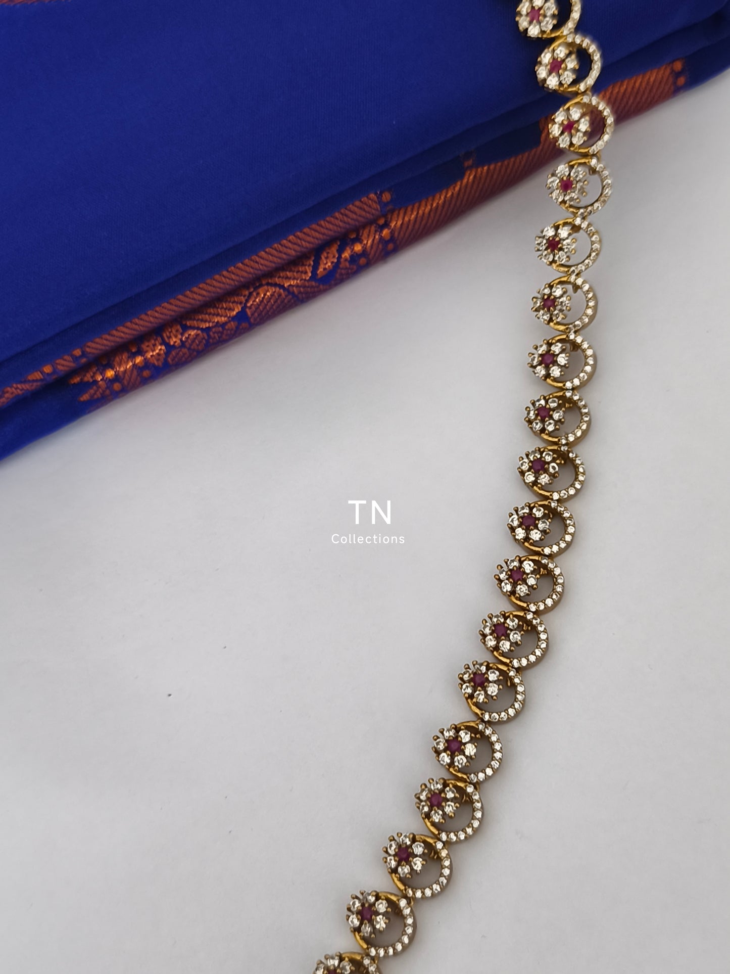 Matte finish cz hip chain (Ruby and white)