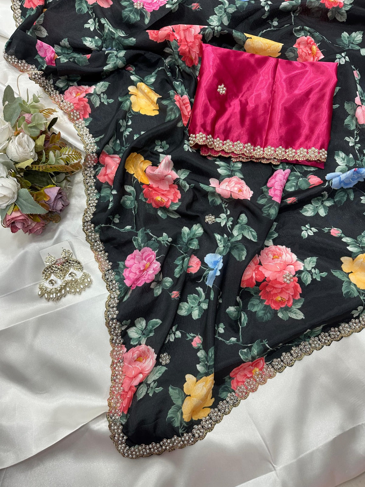 Black Floral Party Saree