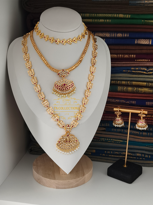 Trendy unique Statement Jewelry Set (Ruby & White Stones)