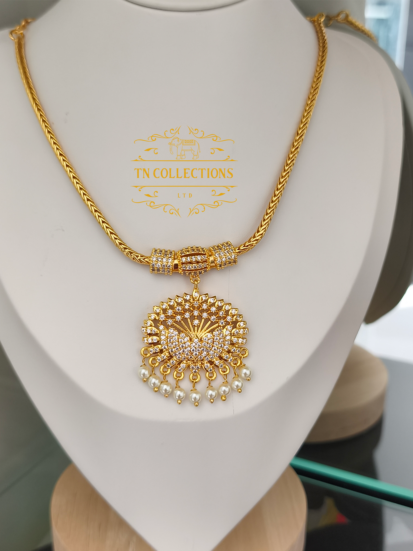 Micro Gold-Plated Traditional Necklace (Attiyal) Full white stones