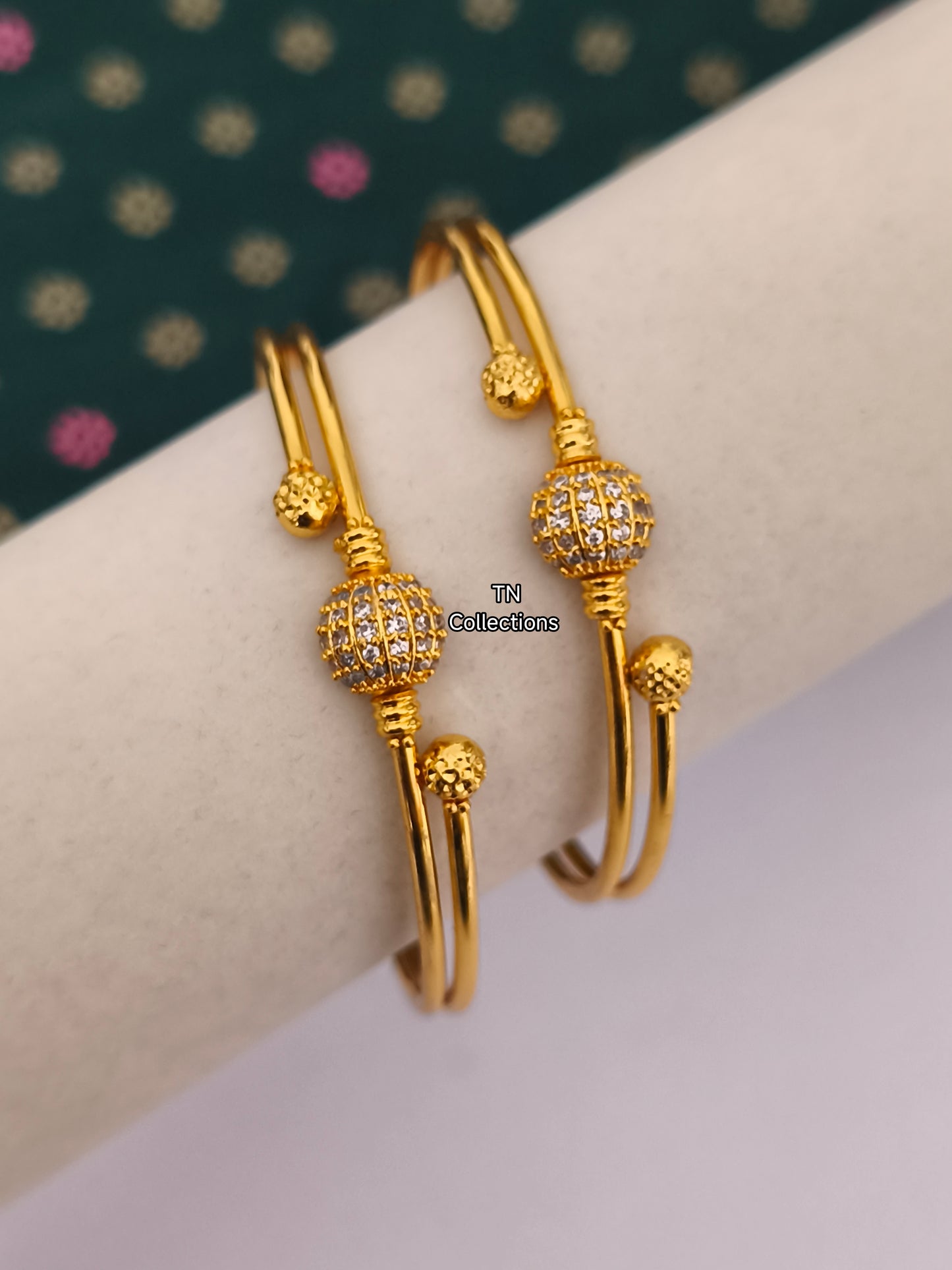 One gram gold polished SINGLE Bangle (Full White stones)