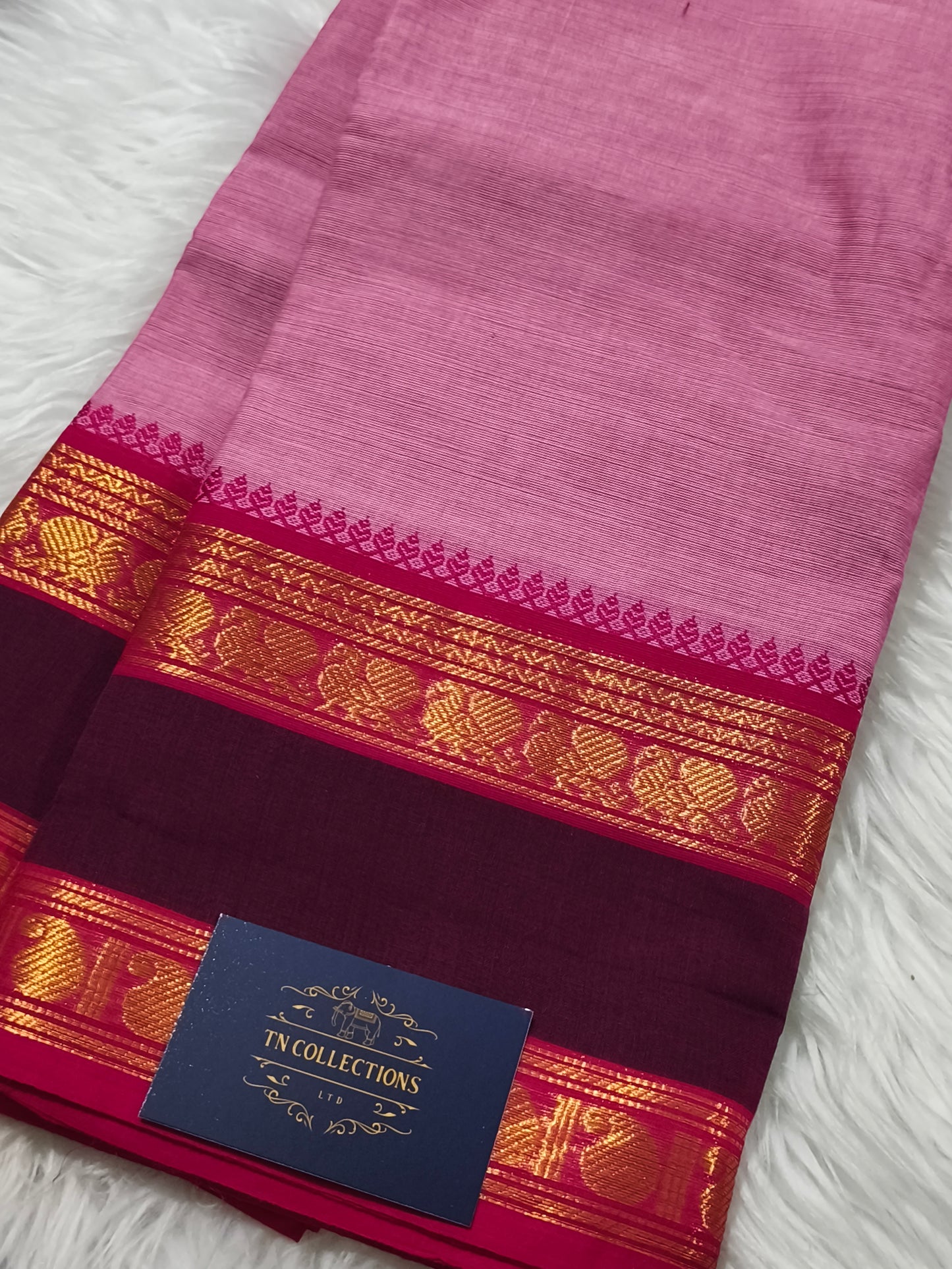 Pure Kanchi Cotton Saree (Pink)