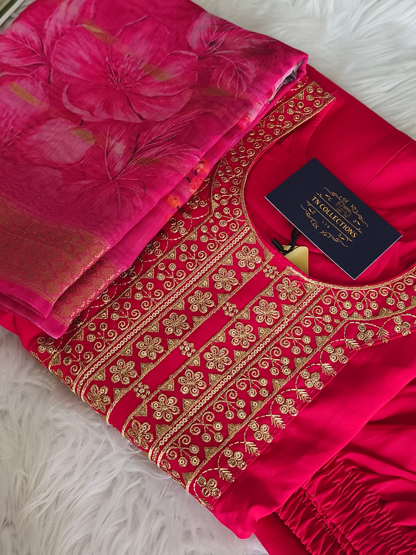 Readymade 3pcs Anarkali Type Shalwar (Hot Pink)