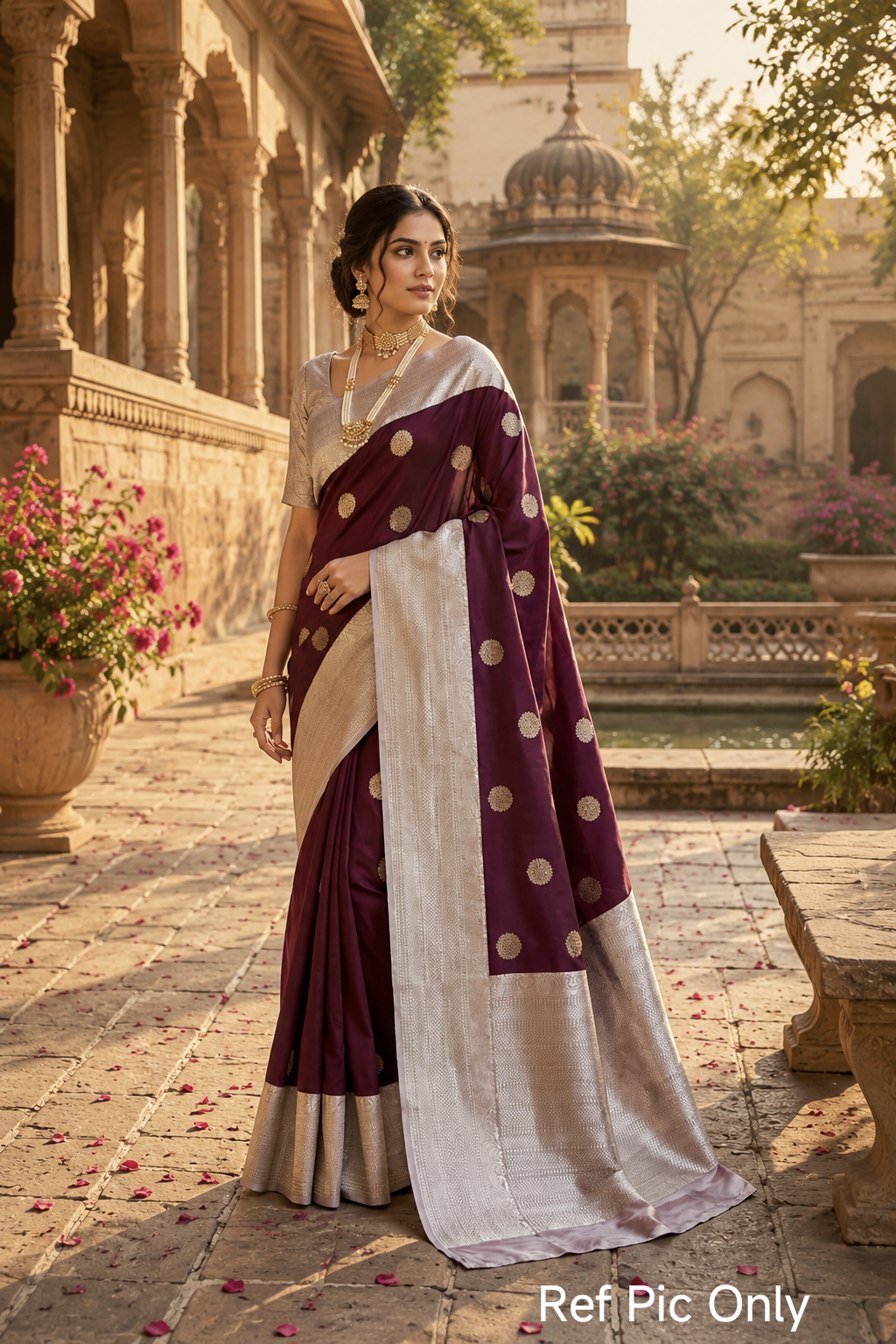 Banarasi Semi Katan Semi Silk Saree (Maroon)