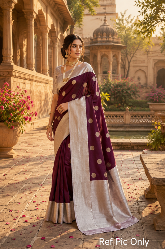 Banarasi Semi Katan Semi Silk Saree (Maroon)