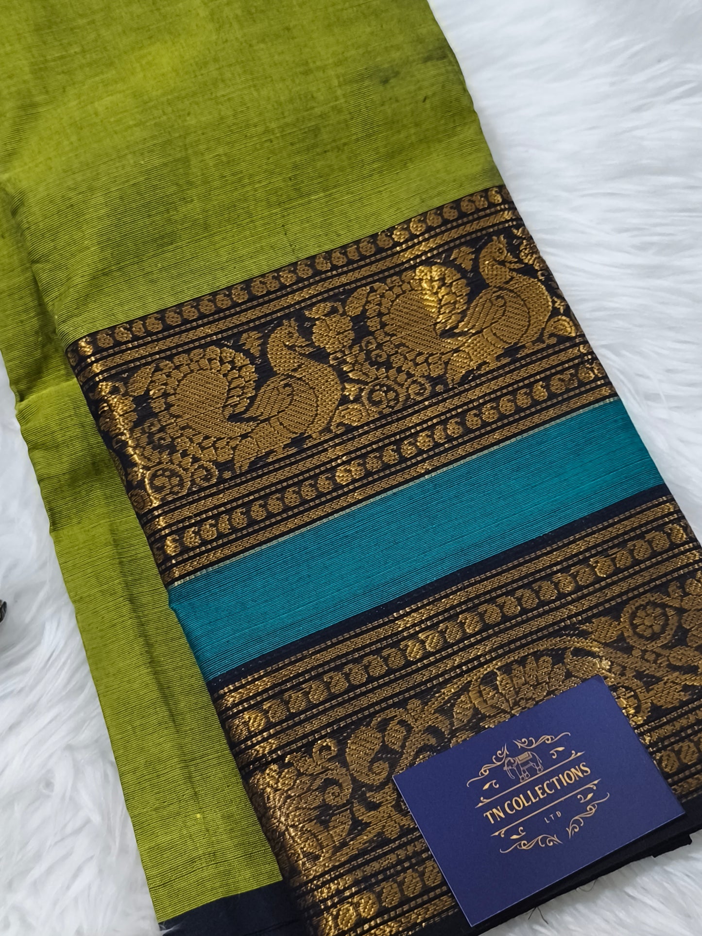 Green Pure Chettinad cotton saree with Kalamkarai blouse material