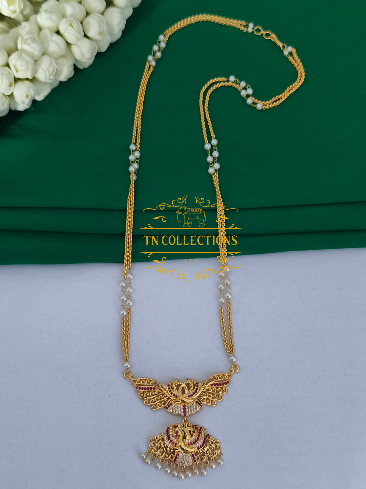 Micro Gold-Plated Attiyal Pathakkam Set (Ruby & White Stones)