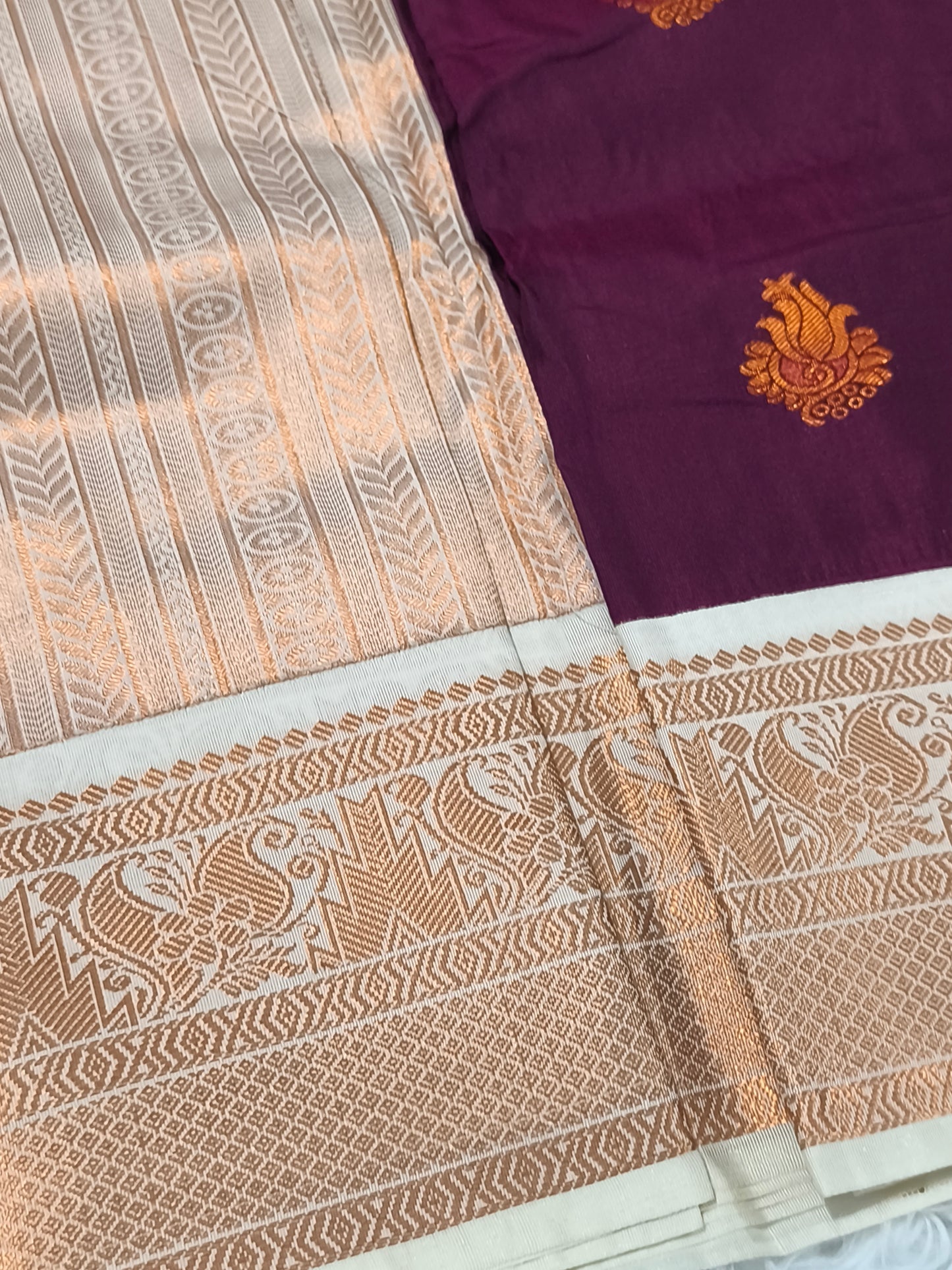 Korvai Premium Soft Silk Saree (Wine Purple)