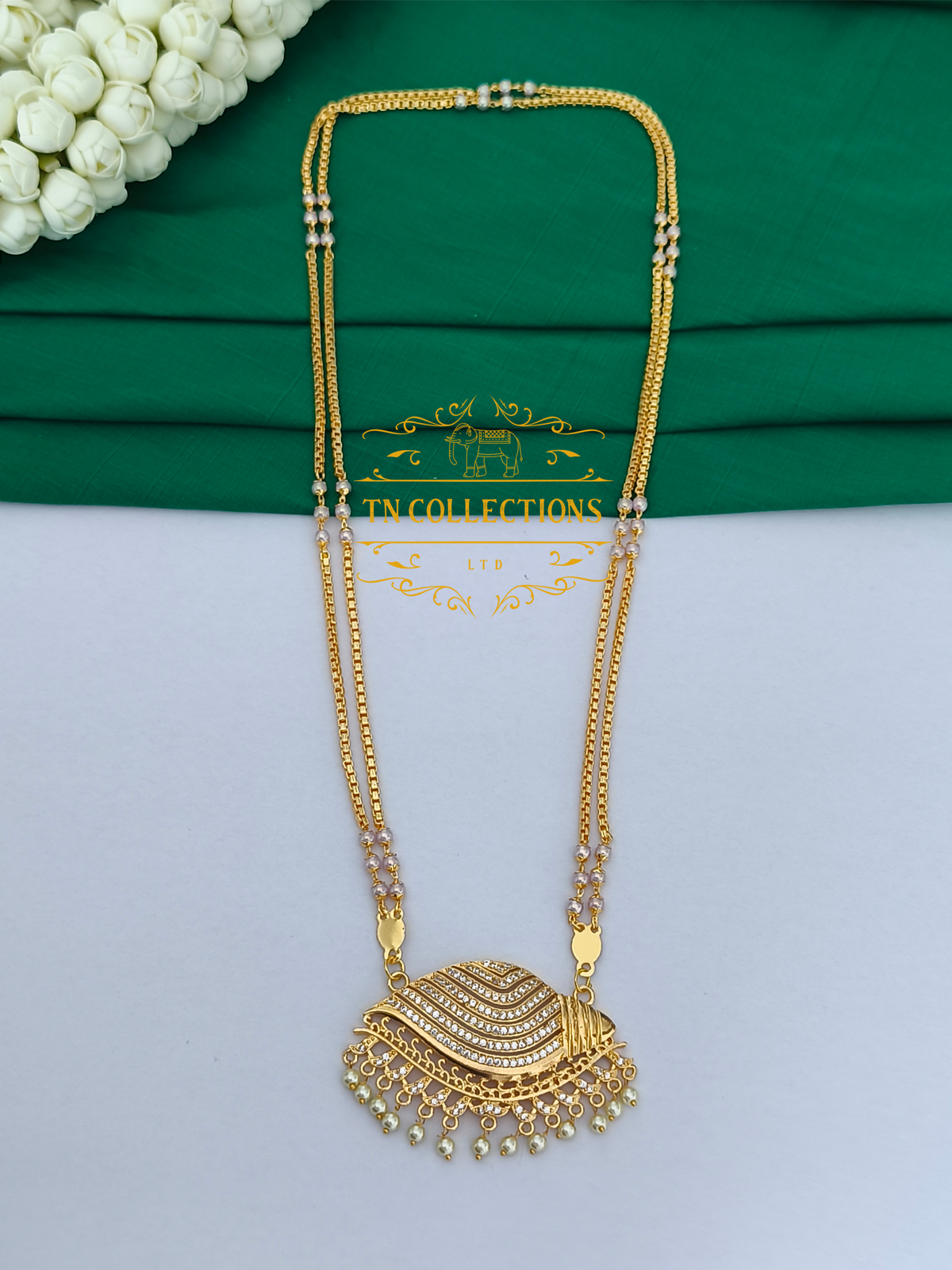 Micro Gold-Plated Traditional Sangu Pathakkam with Double layer pearl chain