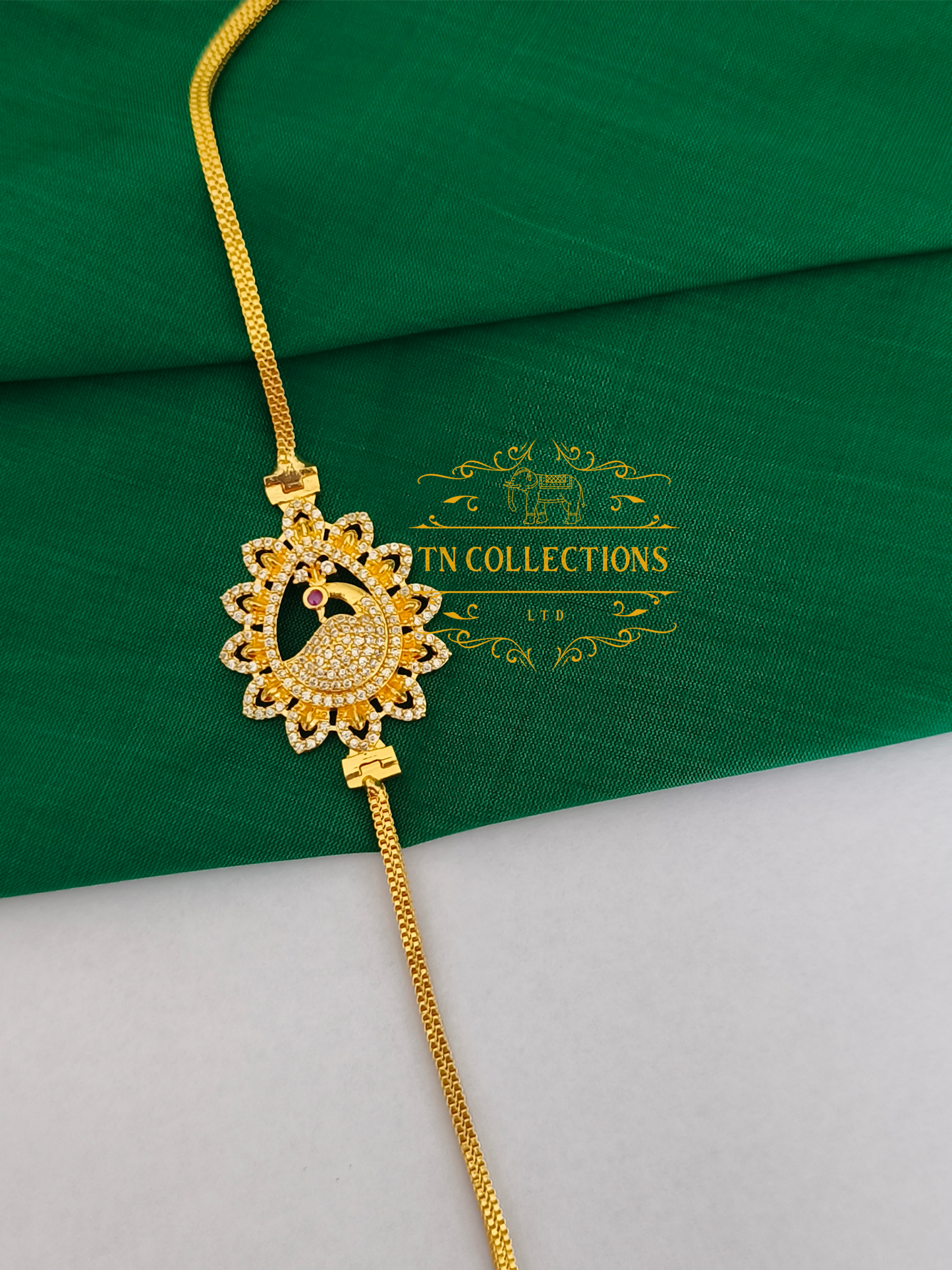 Micro Gold-Plated Mugappu Chain (Full white stones)