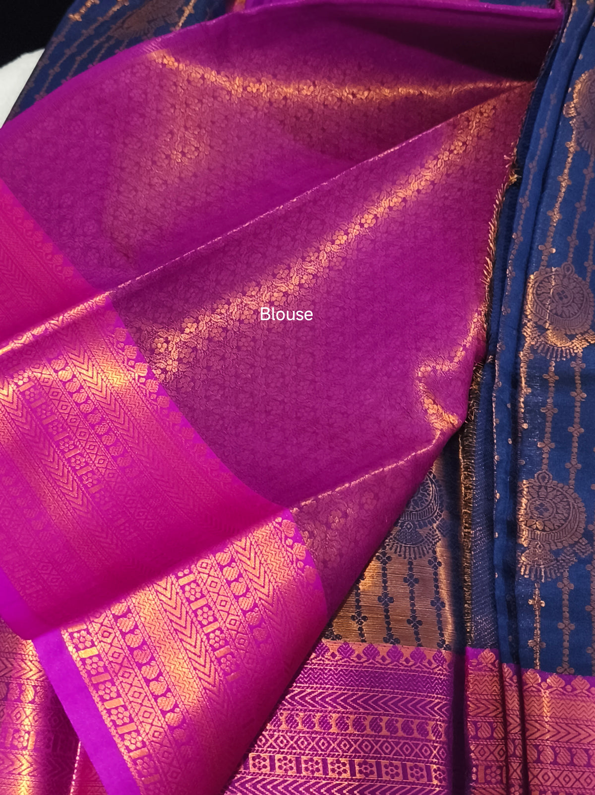 Kanchipuram vairaoosi Soft Silk Saree (Navy Blue)