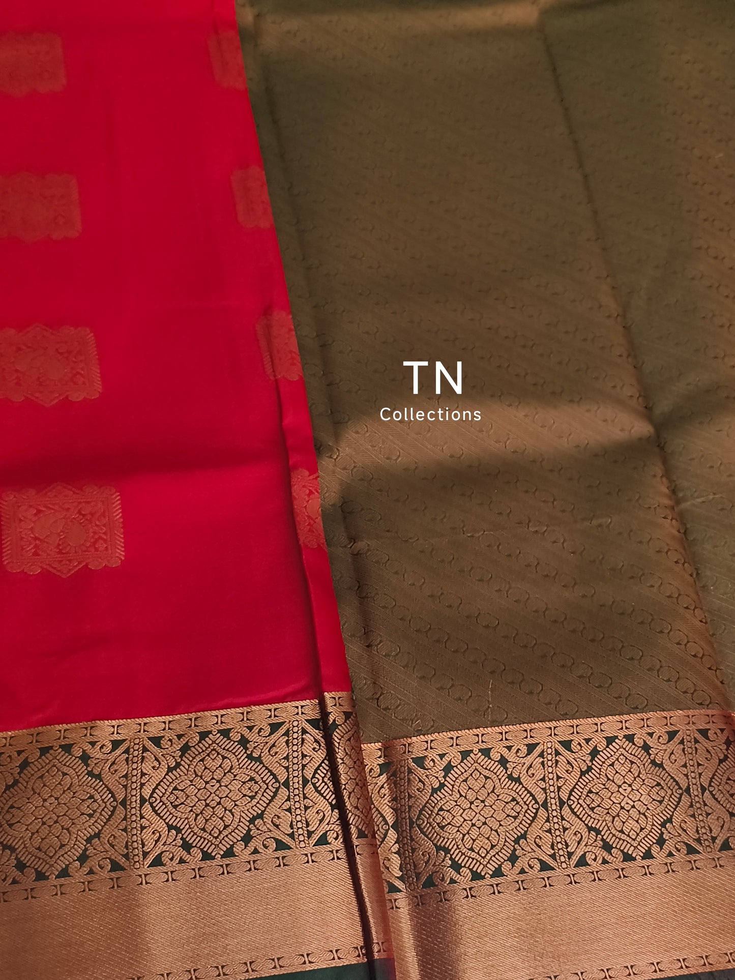 Red Premium Kanchi Semi silk saree with contrast blouse